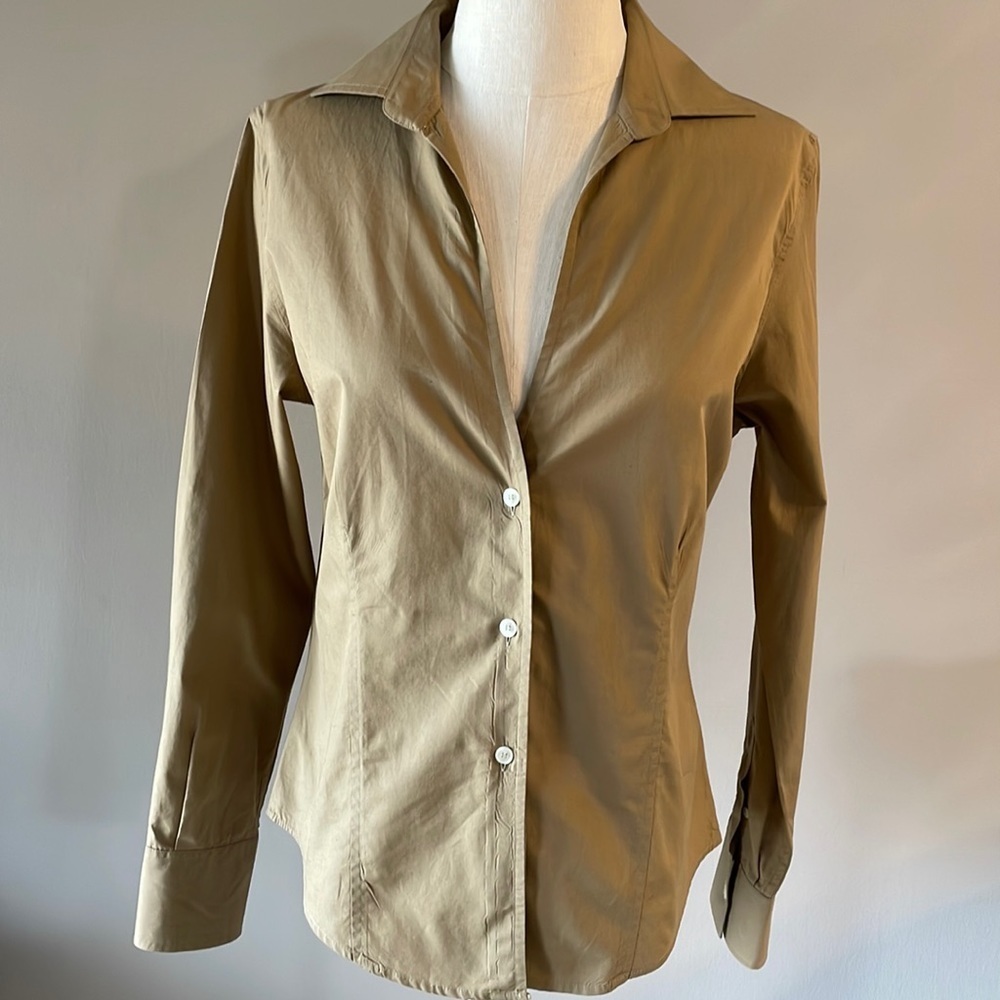 PAUL SMITH women’s MADE IN ITALY button down shirt cotton luxury khaki color S/M